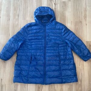 Woman Within Blue down Quilted puffer trench jacket plus size 4X blue *hole